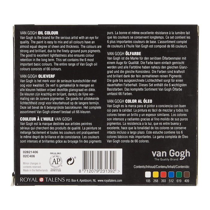 Talens Van Gogh Set de Iniciación Pintura al Óleo de 6 Tubos de 20ml Colores Surtidos